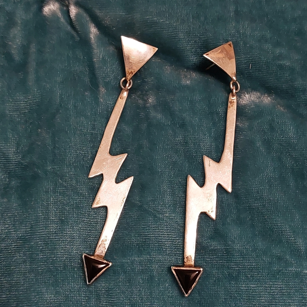Vintage Sterling Silver Lightning Bolt Earrings